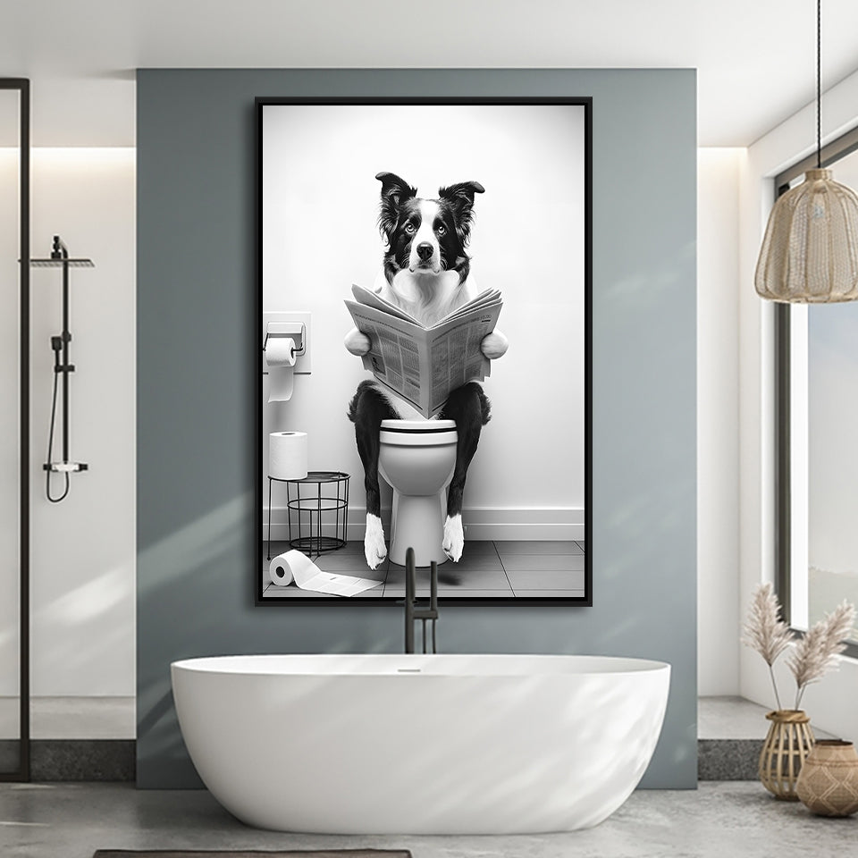 Border Collie Framed Canvas Prints Wall Art, Funny Bathroom Decor, Animal In Toilet