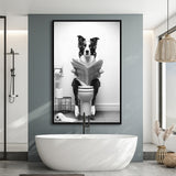 Border Collie Framed Canvas Prints Wall Art, Funny Bathroom Decor, Animal In Toilet
