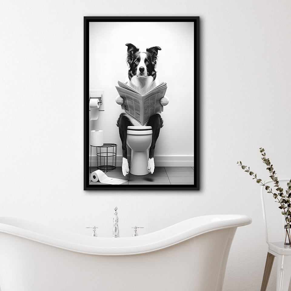 Border Collie Framed Canvas Prints Wall Art, Funny Bathroom Decor, Animal In Toilet