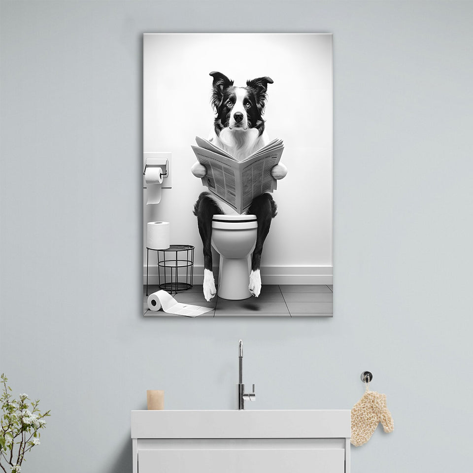 Border Collie Canvas Prints Wall Art, Funny Bathroom Decor, Animal in toilet