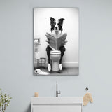 Border Collie Canvas Prints Wall Art, Funny Bathroom Decor, Animal in toilet