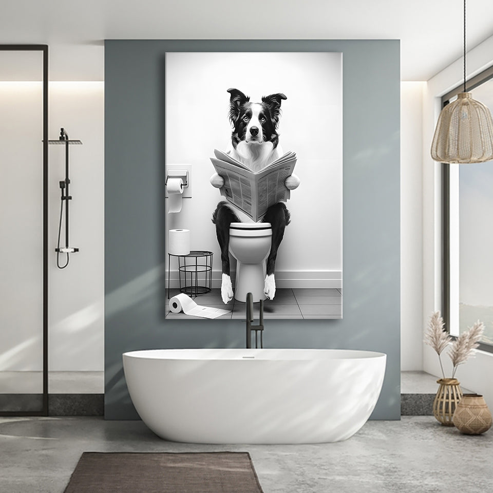 Border Collie Canvas Prints Wall Art, Funny Bathroom Decor, Animal in toilet