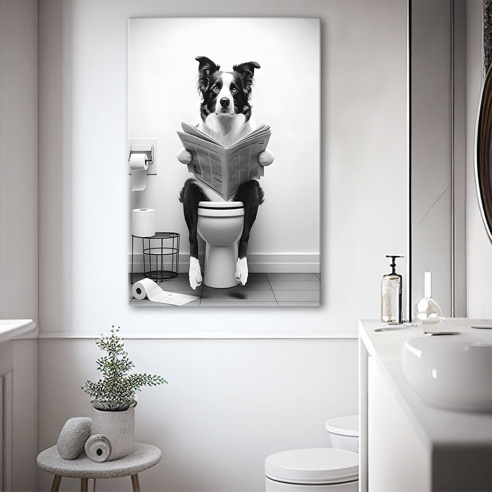 Border Collie Canvas Prints Wall Art, Funny Bathroom Decor, Animal in toilet