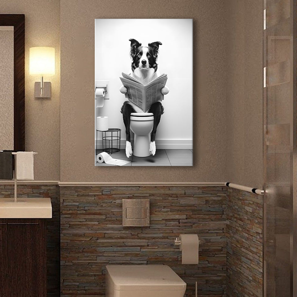 Border Collie Canvas Prints Wall Art, Funny Bathroom Decor, Animal in toilet