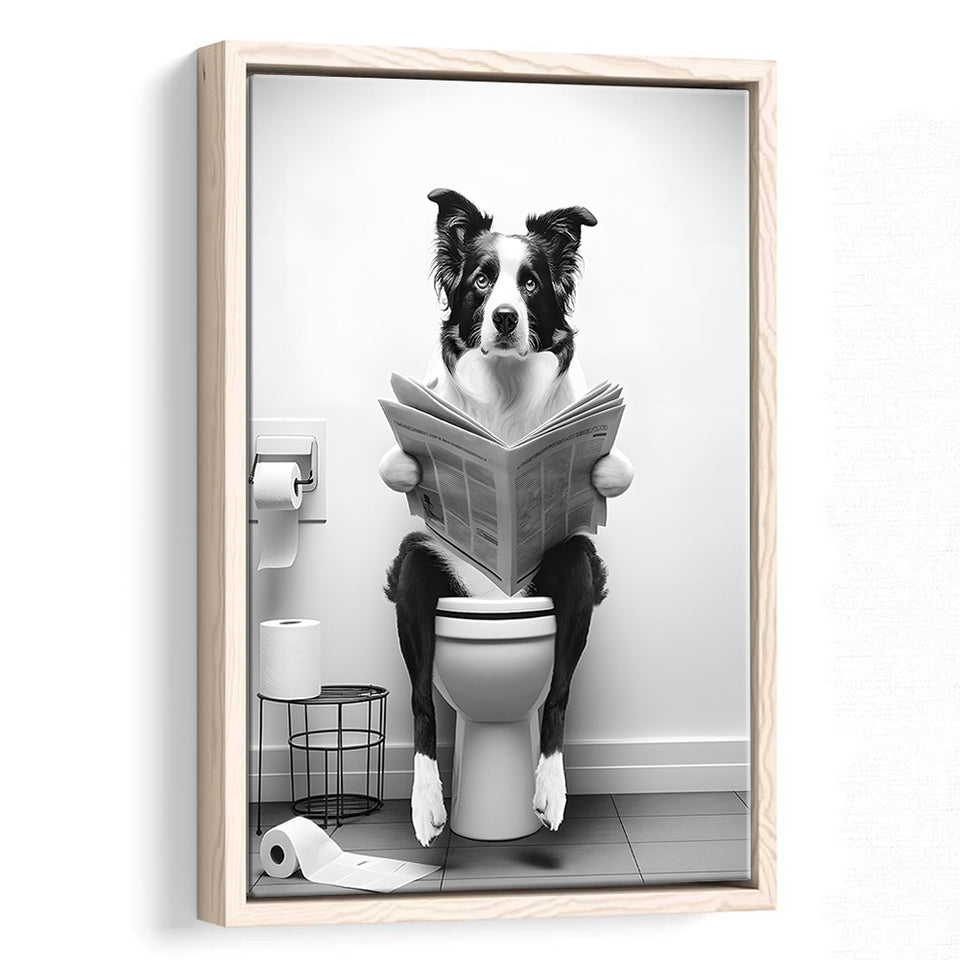 Border Collie Framed Canvas Prints Wall Art, Funny Bathroom Decor, Animal In Toilet