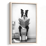 Border Collie Framed Canvas Prints Wall Art, Funny Bathroom Decor, Animal In Toilet