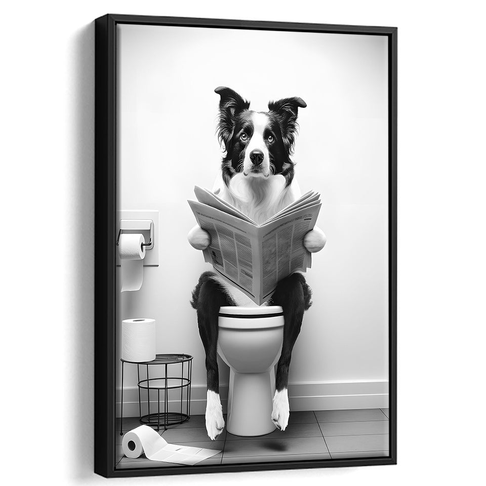 Border Collie Framed Canvas Prints Wall Art, Funny Bathroom Decor, Animal In Toilet