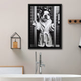 Boston Terrier Framed Canvas Prints Wall Art, Bathroom Framed Art Print, Boston Terrier In Toilet