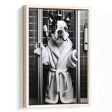 Boston Terrier Framed Canvas Prints Wall Art, Bathroom Framed Art Print, Boston Terrier In Toilet