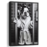 Boston Terrier Framed Canvas Prints Wall Art, Bathroom Framed Art Print, Boston Terrier In Toilet