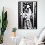 Boston Terrier Framed Canvas Prints Wall Art, Bathroom Framed Art Print, Boston Terrier In Toilet
