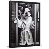 Boston Terrier Framed Art Print Wall Decor, Bathroom Framed Art Print, Boston Terrier In Toilet