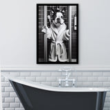 Boston Terrier Framed Art Print Wall Decor, Bathroom Framed Art Print, Boston Terrier In Toilet