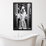 Boston Terrier Framed Canvas Prints Wall Art, Bathroom Framed Art Print, Boston Terrier In Toilet