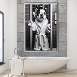 Boston Terrier Framed Canvas Prints Wall Art, Bathroom Framed Art Print, Boston Terrier In Toilet