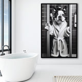 Boston Terrier Framed Art Print Wall Decor, Bathroom Framed Art Print, Boston Terrier In Toilet