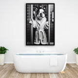 Boston Terrier Framed Art Print Wall Decor, Bathroom Framed Art Print, Boston Terrier In Toilet