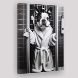 Boston Terrier Canvas Prints Wall Art, Bathroom Art Print, Boston Terrier in Toilet