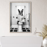 Boston Terrier Framed Canvas Prints Wall Art, Funny Bathroom Decor, Animal In Toilet