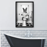 Boston Terrier Framed Art Print Wall Decor, Funny Bathroom Decor, Animal In Toilet