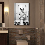 Boston Terrier Canvas Prints Wall Art, Funny Bathroom Decor, Animal in toilet