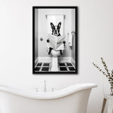 Boston Terrier Framed Canvas Prints Wall Art, Funny Bathroom Decor, Animal In Toilet