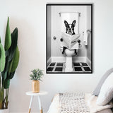 Boston Terrier Framed Canvas Prints Wall Art, Funny Bathroom Decor, Animal In Toilet