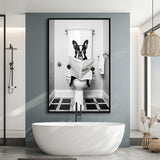 Boston Terrier Framed Canvas Prints Wall Art, Funny Bathroom Decor, Animal In Toilet