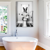 Boston Terrier Canvas Prints Wall Art, Funny Bathroom Decor, Animal in toilet