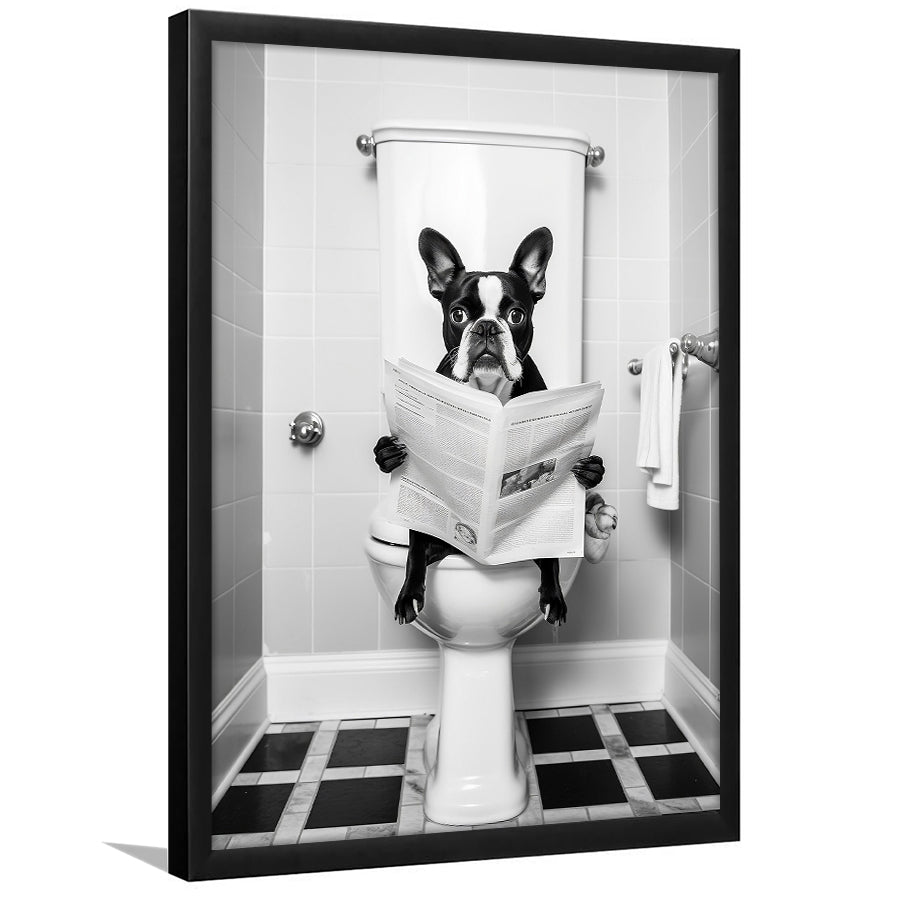 Boston Terrier Framed Art Print Wall Decor, Funny Bathroom Decor, Animal In Toilet