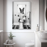 Boston Terrier Canvas Prints Wall Art, Funny Bathroom Decor, Animal in toilet