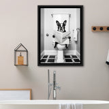 Boston Terrier Framed Canvas Prints Wall Art, Funny Bathroom Decor, Animal In Toilet