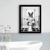 Boston Terrier Framed Art Print Wall Decor, Funny Bathroom Decor, Animal In Toilet