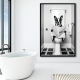 Boston Terrier Framed Art Print Wall Decor, Funny Bathroom Decor, Animal In Toilet