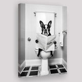 Boston Terrier Canvas Prints Wall Art, Funny Bathroom Decor, Animal in toilet