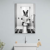 Boston Terrier Canvas Prints Wall Art, Funny Bathroom Decor, Animal in toilet
