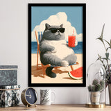 British Shorthair Cat Relax Summer Time, Cute Cat Art, Funny Pet Painting, Framed Art Print, Fine Art Wall Decor