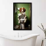 Brittany Spaniel Framed Canvas Prints Wall Art, Funny Bathroom Decor, Animal In Toilet