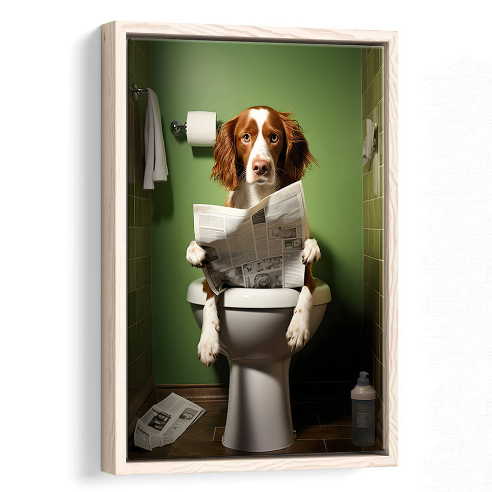 Brittany Spaniel Framed Canvas Prints Wall Art, Funny Bathroom Decor, Animal In Toilet