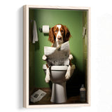 Brittany Spaniel Framed Canvas Prints Wall Art, Funny Bathroom Decor, Animal In Toilet