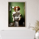 Brittany Spaniel Framed Canvas Prints Wall Art, Funny Bathroom Decor, Animal In Toilet
