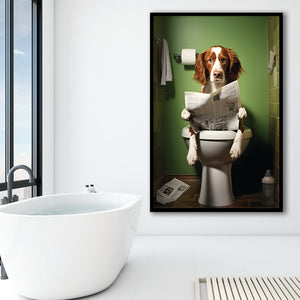 Brittany Spaniel Framed Art Print Wall Decor, Funny Bathroom Decor, Animal In Toilet