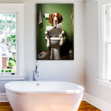 Brittany Spaniel Canvas Prints Wall Art, Funny Bathroom Decor, Animal in toilet