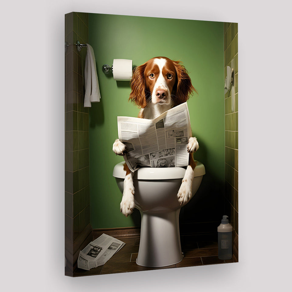 Brittany Spaniel Canvas Prints Wall Art, Funny Bathroom Decor, Animal in toilet