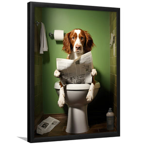 Brittany Spaniel Framed Art Print Wall Decor, Funny Bathroom Decor, Animal In Toilet