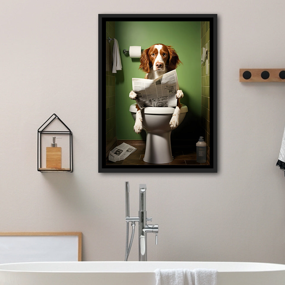 Brittany Spaniel Framed Canvas Prints Wall Art, Funny Bathroom