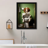 Brittany Spaniel Framed Canvas Prints Wall Art, Funny Bathroom Decor, Animal In Toilet