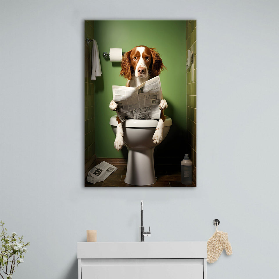 Brittany Spaniel Canvas Prints Wall Art, Funny Bathroom Decor, Animal in toilet