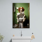 Brittany Spaniel Canvas Prints Wall Art, Funny Bathroom Decor, Animal in toilet