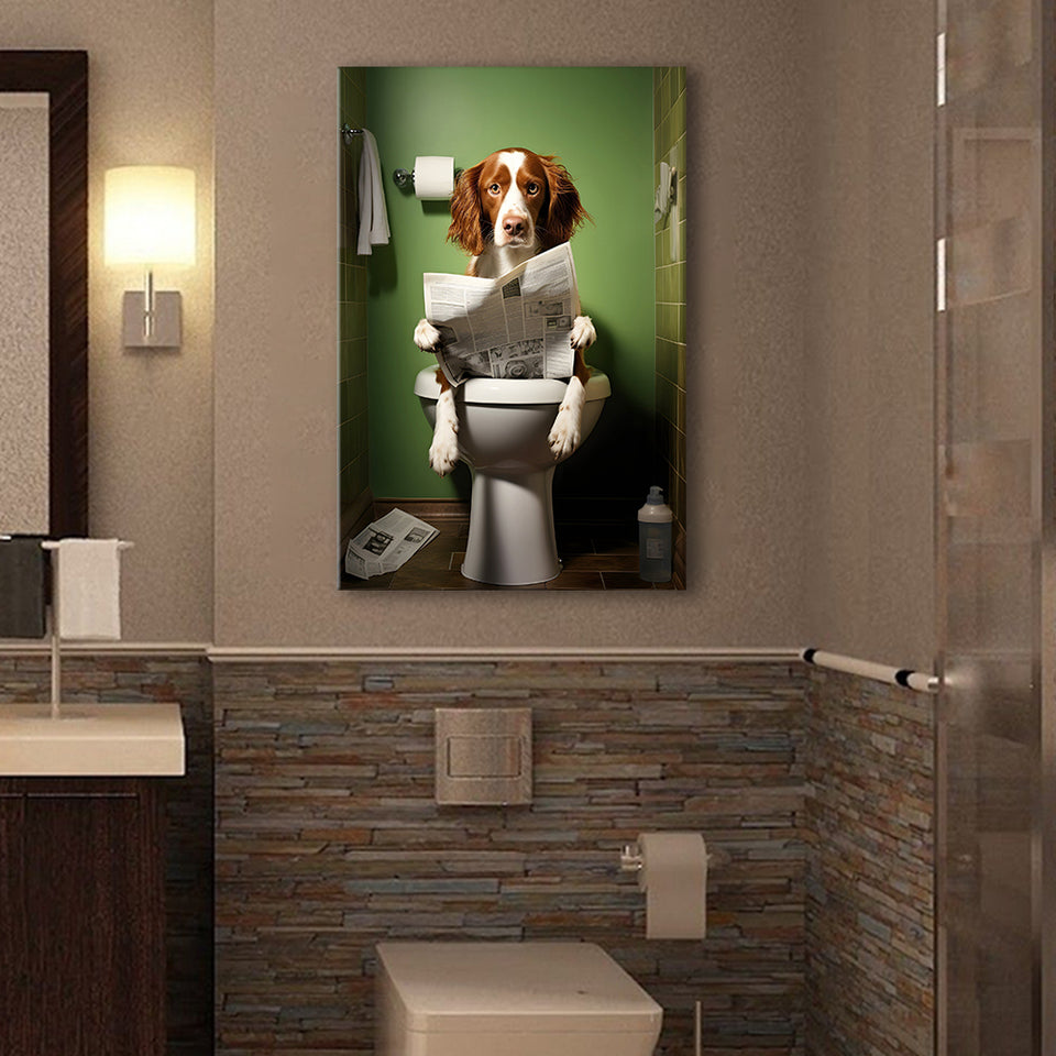 Brittany Spaniel Canvas Prints Wall Art, Funny Bathroom Decor, Animal in toilet